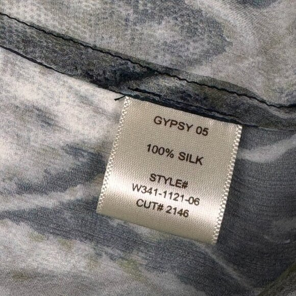 Gypsy 05 100% Silk Blouse Sz.M Tan Black  Animal Print Career Professional - Picture 9 of 12